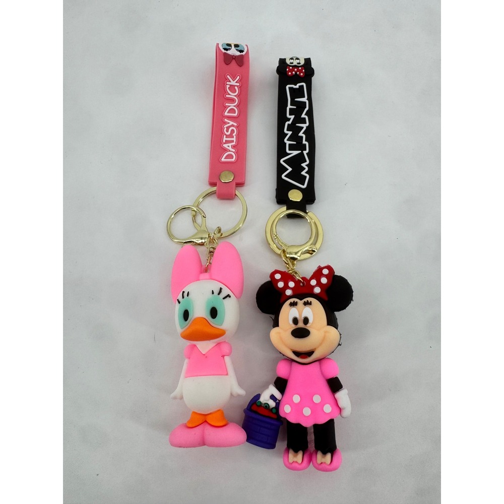 Disney Minnie Mouse Daisy Duck Keychain Set 3D Rubber Bag Charms Pink Black